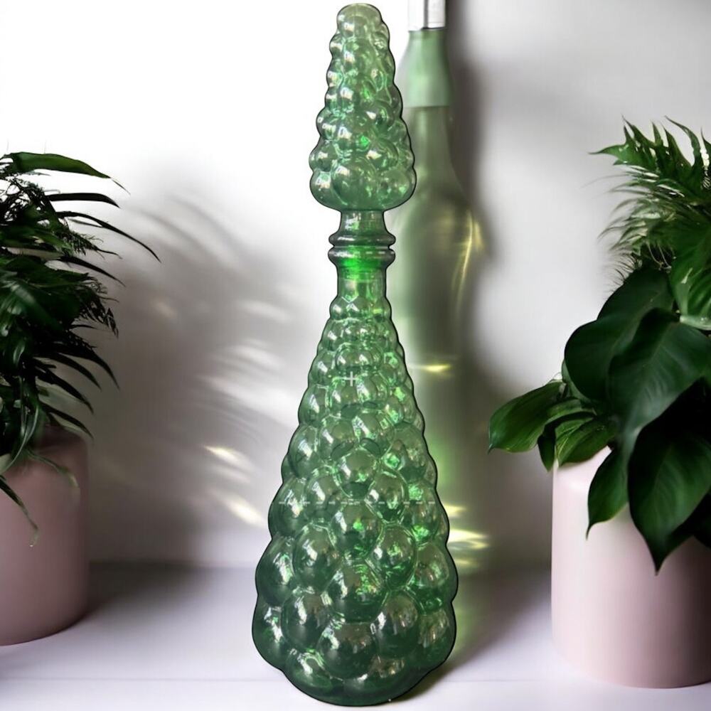 Vintage MCM- 16" Green Empoli Bubble Glass -Genie Bottle Decanter-italy